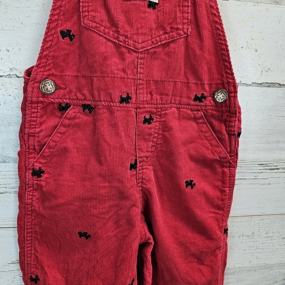 OshKosh B'gosh Girls Red Overalls with Adjustable Straps Sz 4T Dog Embroidered - Picture 10 of 13